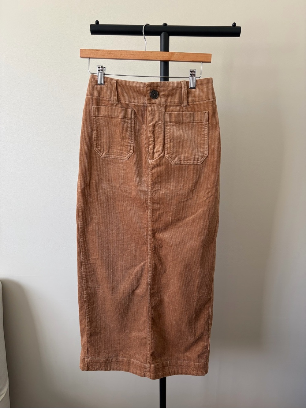 Maeve Corduroy Midi Skirt in Rust Brown